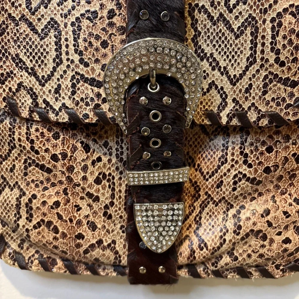 Charm‎ & Luck Genuine Leather Hobo Snakeskin Bag Rhinestone Cowgirl Festival
